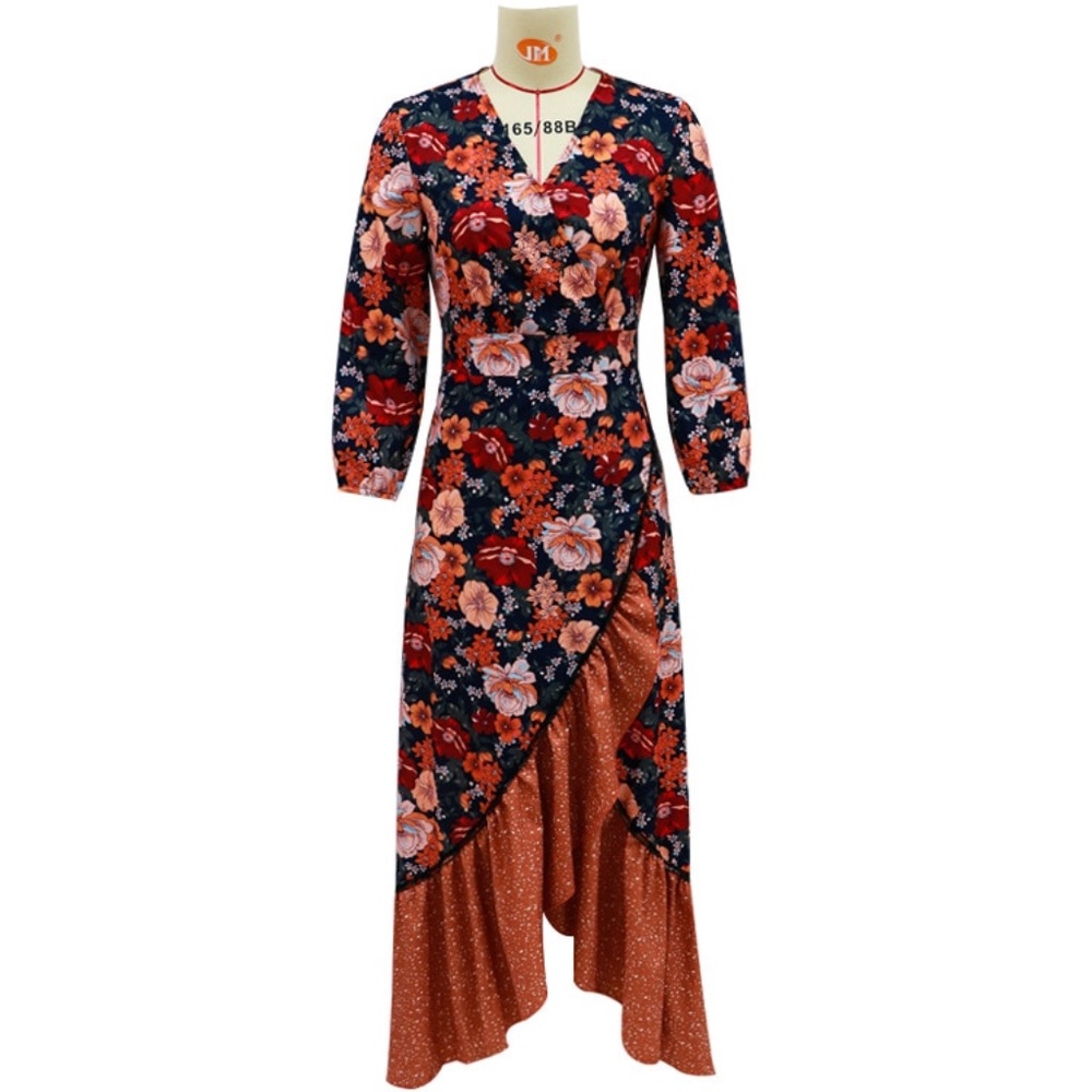 Orange Ruffle hem floral boho gypsy maxi Dress - Picture 11 of 11